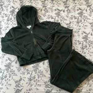 Emerald Green Aerie Velour Zip Up and Pants Lounge Set
